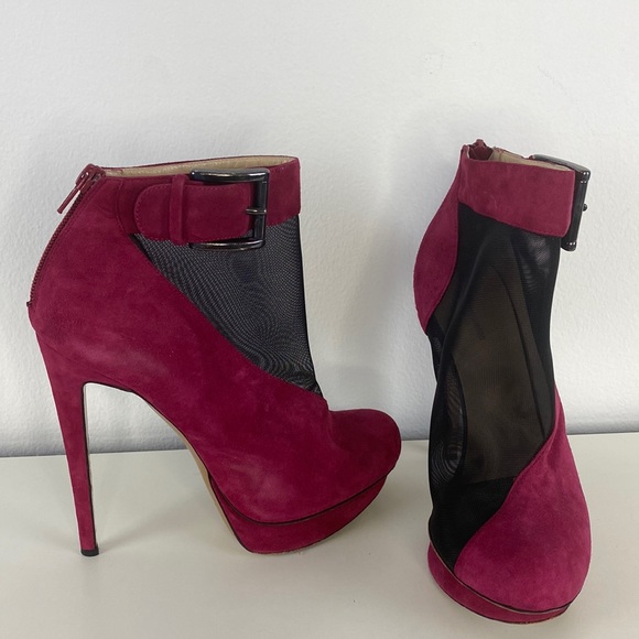 Nicholas Kirkwood Shoes - Nicholas Kirkwood Rasberry Suede Mesh High Heel Bootie